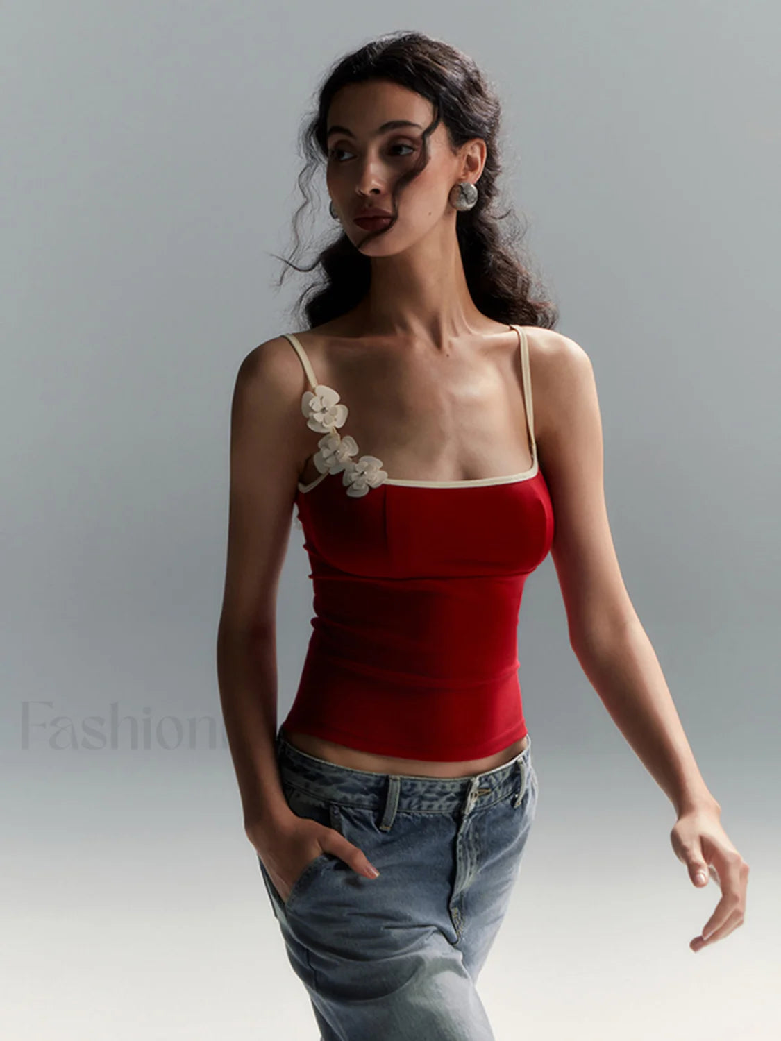 Floral Contrast Trim Bodycon Cami Top Secondary image