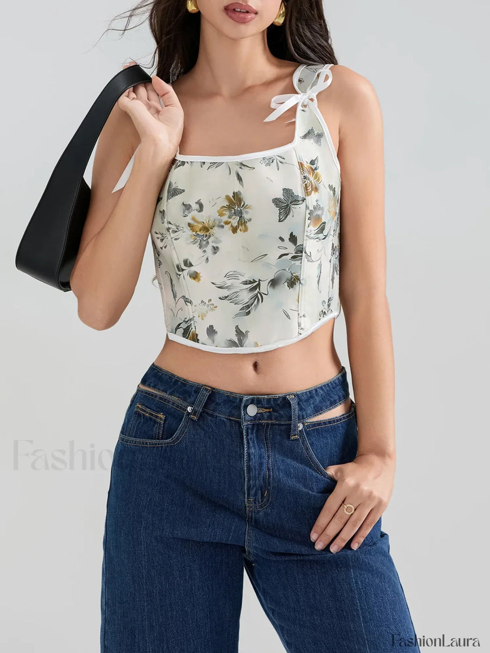Floral Corset Square Neck Crop Top
