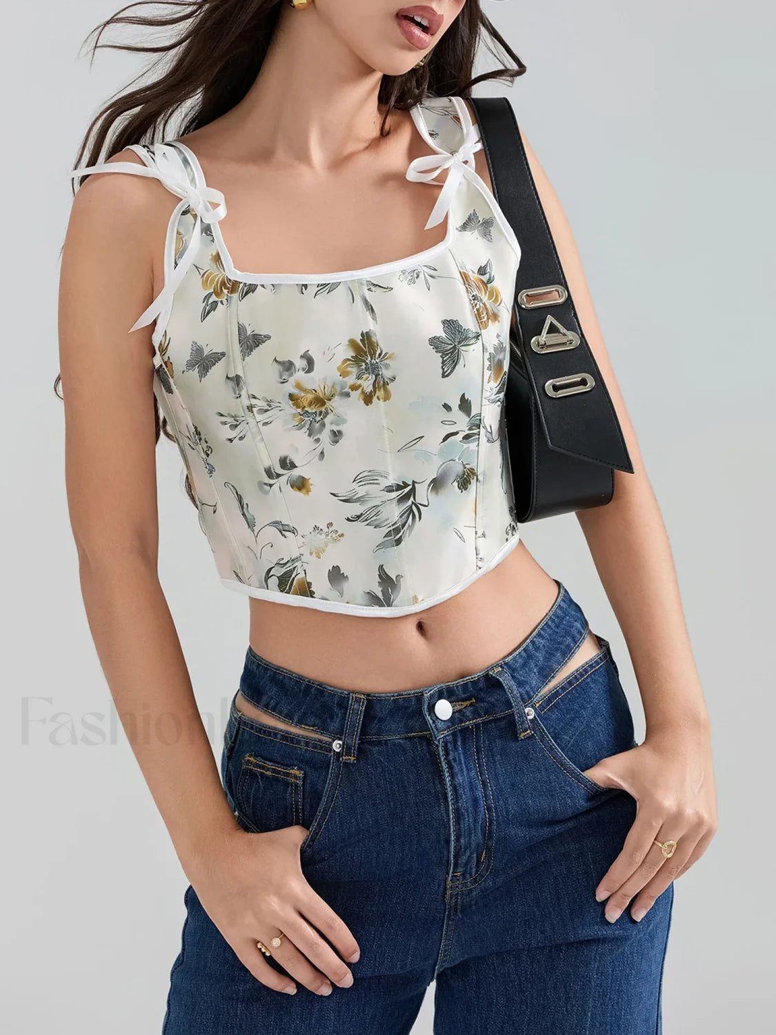 Floral Corset Square-Neck Crop Top Secondary image