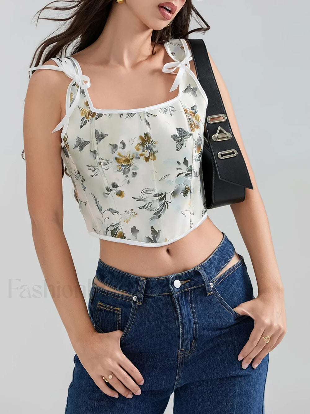 Floral Corset Square Neck Crop Top