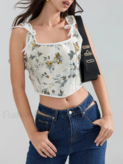 Floral Corset Square Neck Crop Top