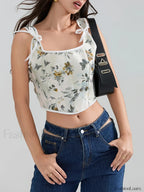 Floral Corset Square Neck Crop Top
