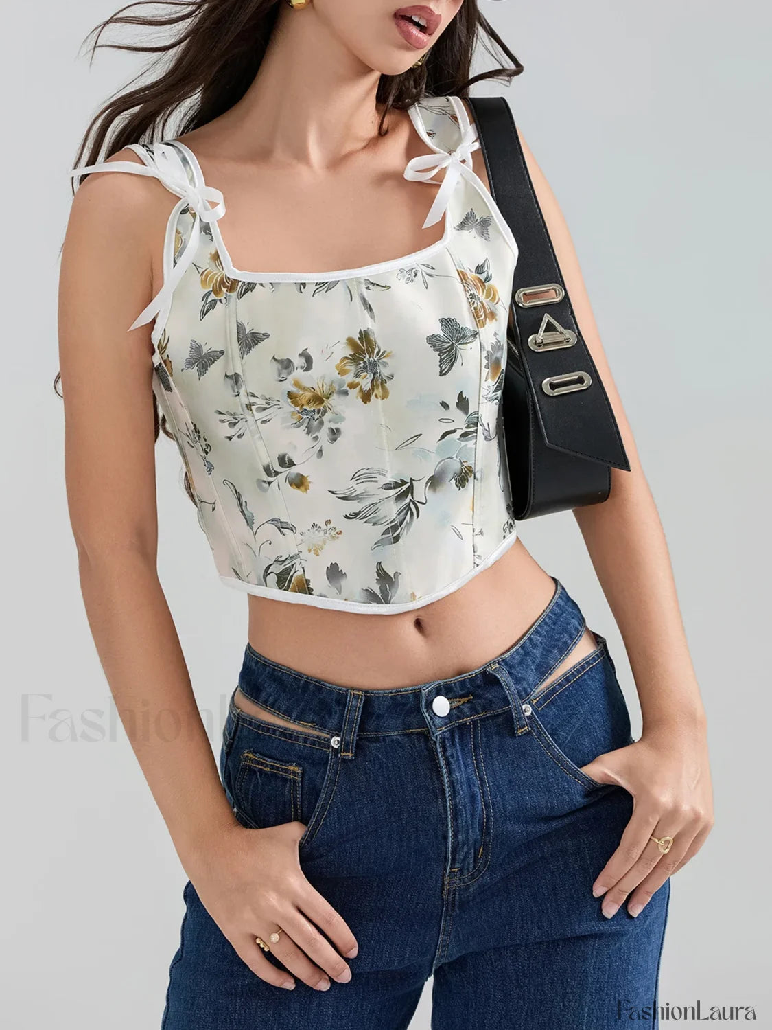 Floral Corset Square Neck Crop Top