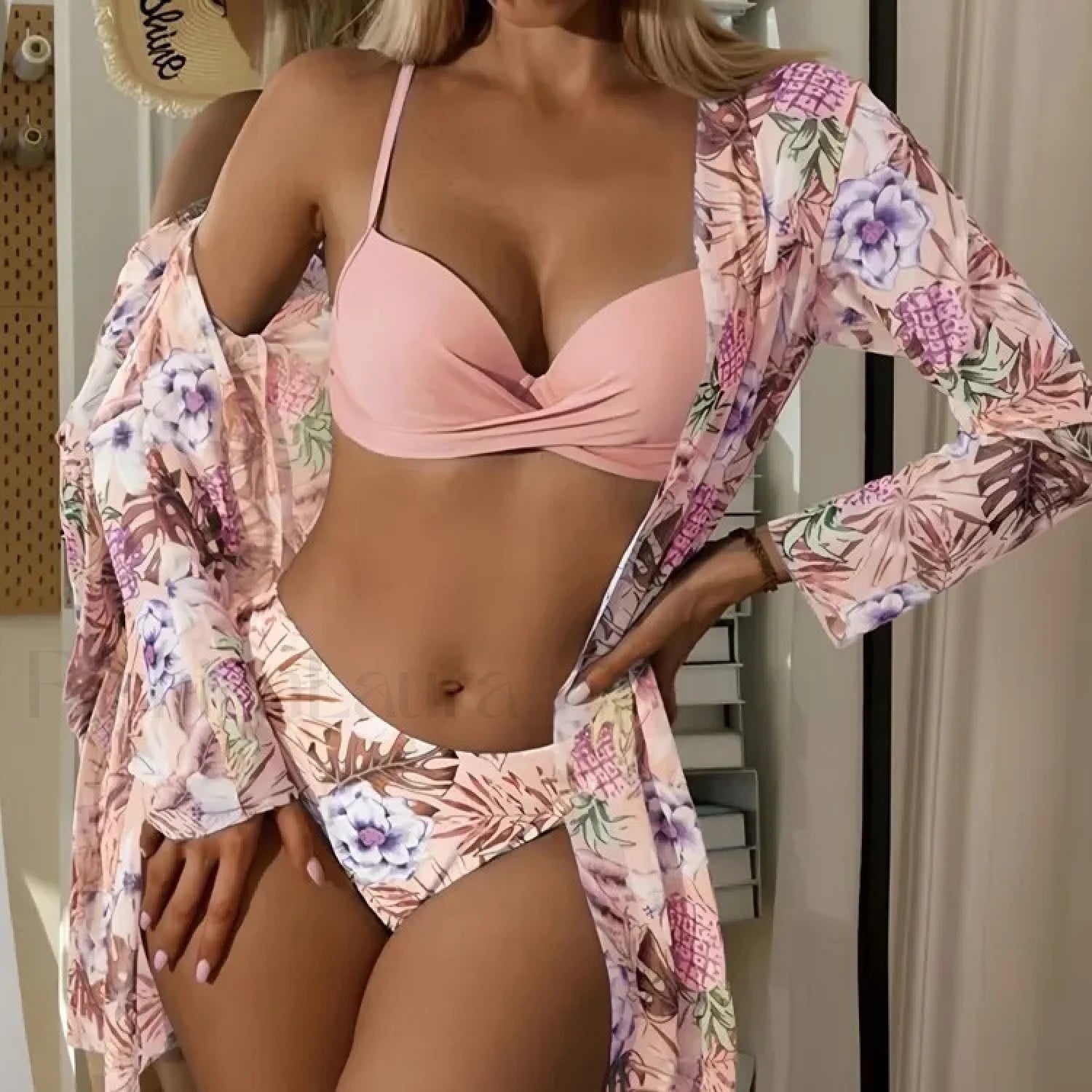 Floral Cover Up Bikini Three Piece Set Main image