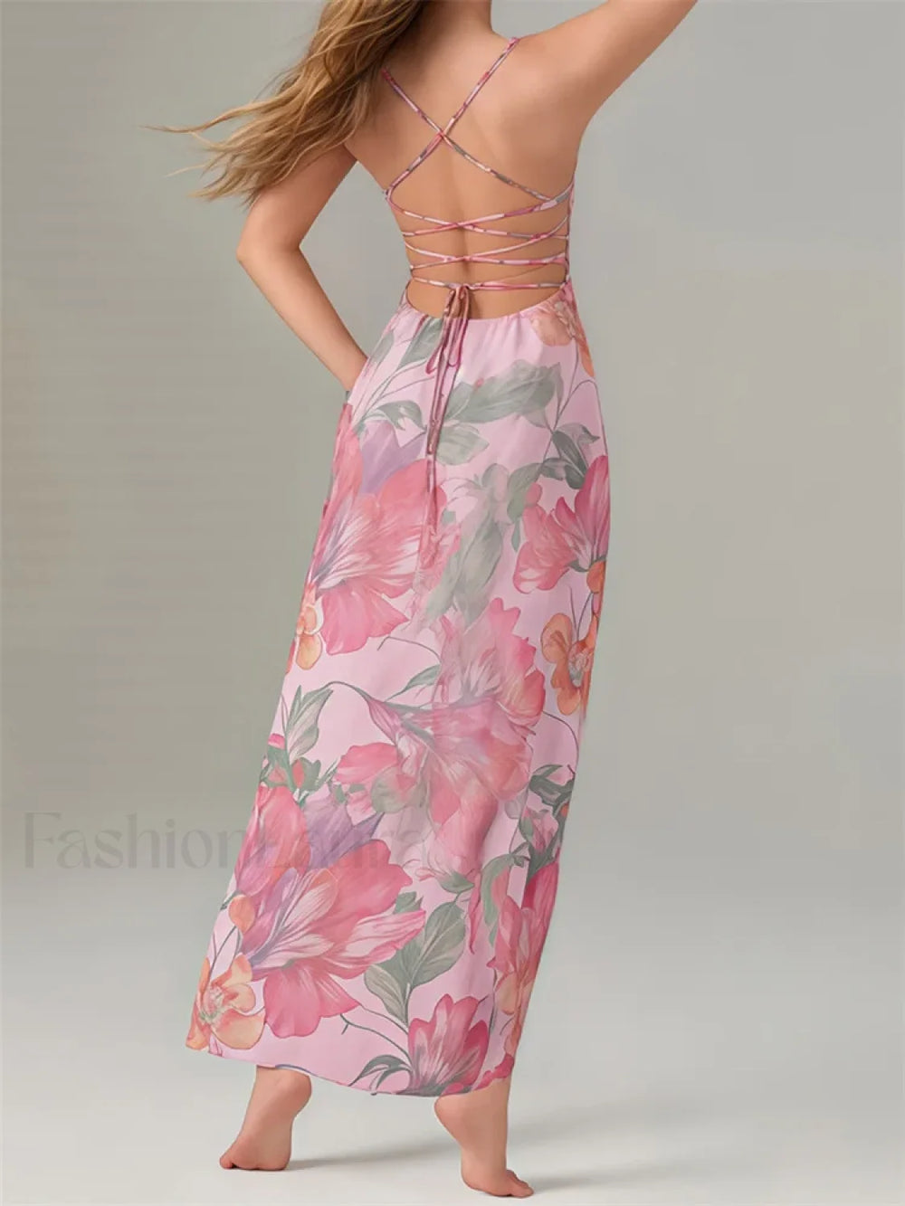 Floral Criss Cross Strap Maxi Dress