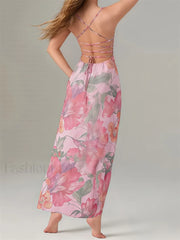 Floral Criss Cross Strap Maxi Dress