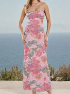 Floral Criss Cross Strap Maxi Dress pink / S