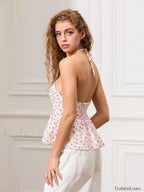 Floral Cross Halter Peplum Crop Top
