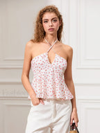 Floral Cross Halter Peplum Crop Top