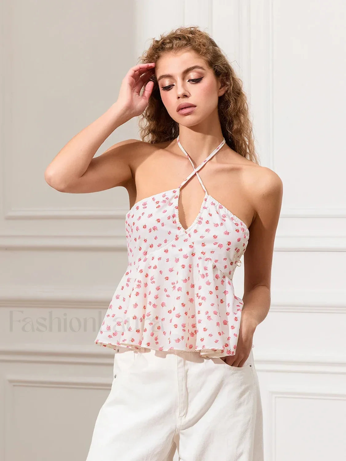 Floral Cross-Halter Peplum Crop Top Secondary image