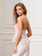 Floral Cross Halter Peplum Crop Top