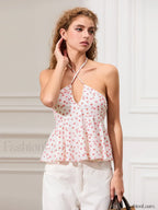 Floral Cross Halter Peplum Crop Top