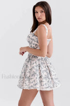 Floral Deep V Strappy Corset Printed Mini Dress