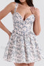 Floral Deep V Strappy Corset Printed Mini Dress Blue Floral / S