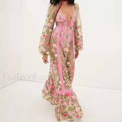 Floral Embroidery Mesh Beach Cover Up