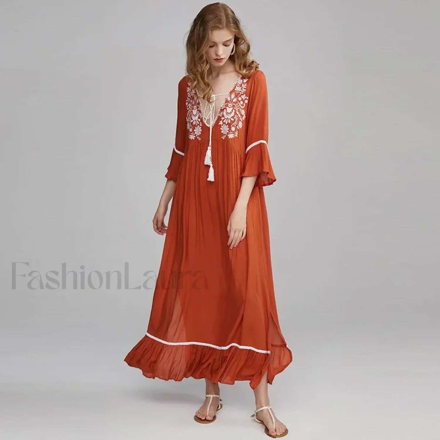 Floral Flare Sleeve Boho Dress Main image