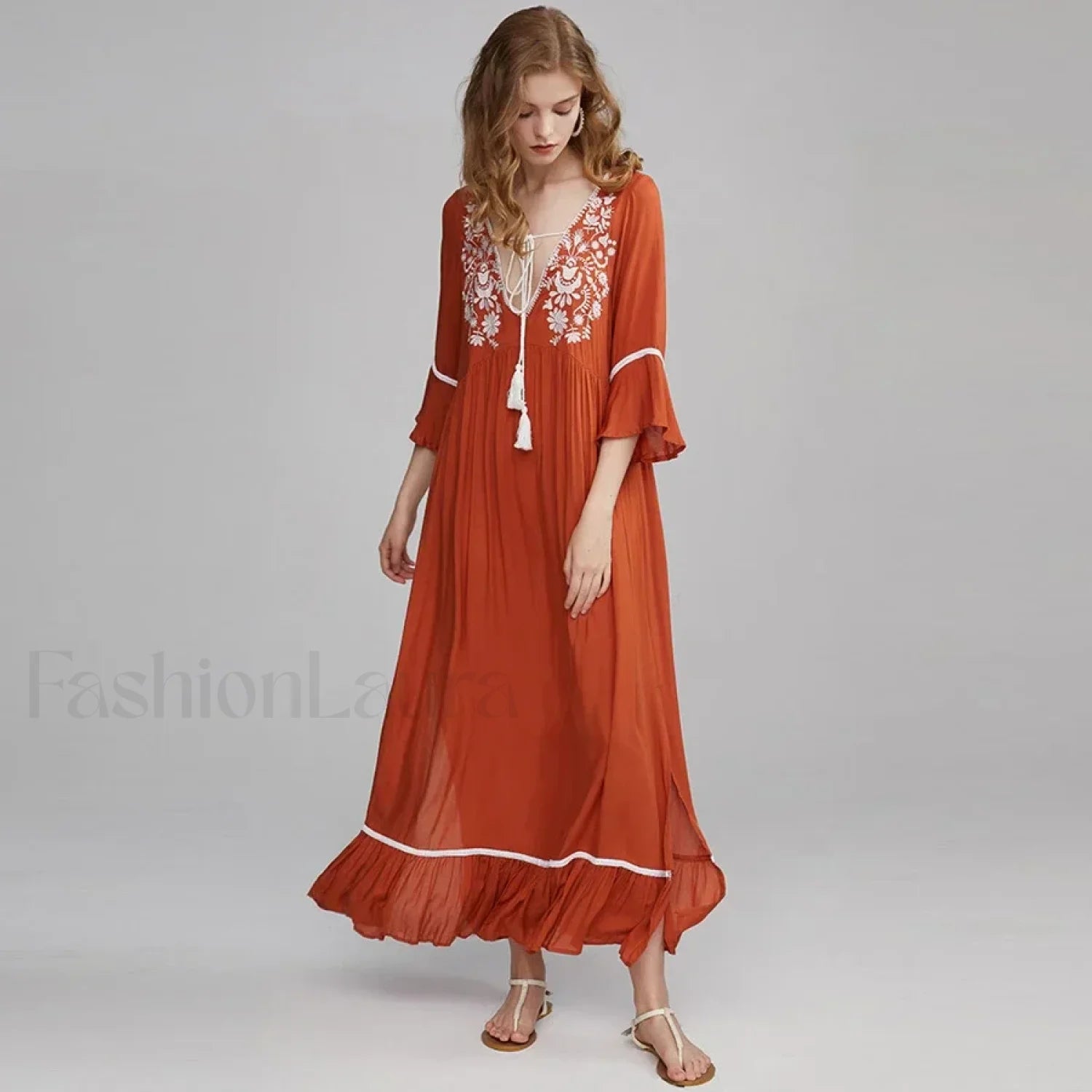 Floral Flare Sleeve Boho Dress