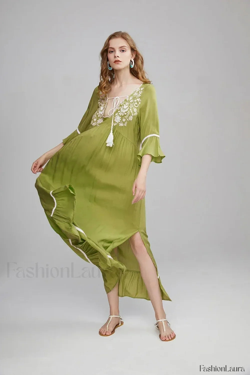 Floral Flare Sleeve Boho Dress