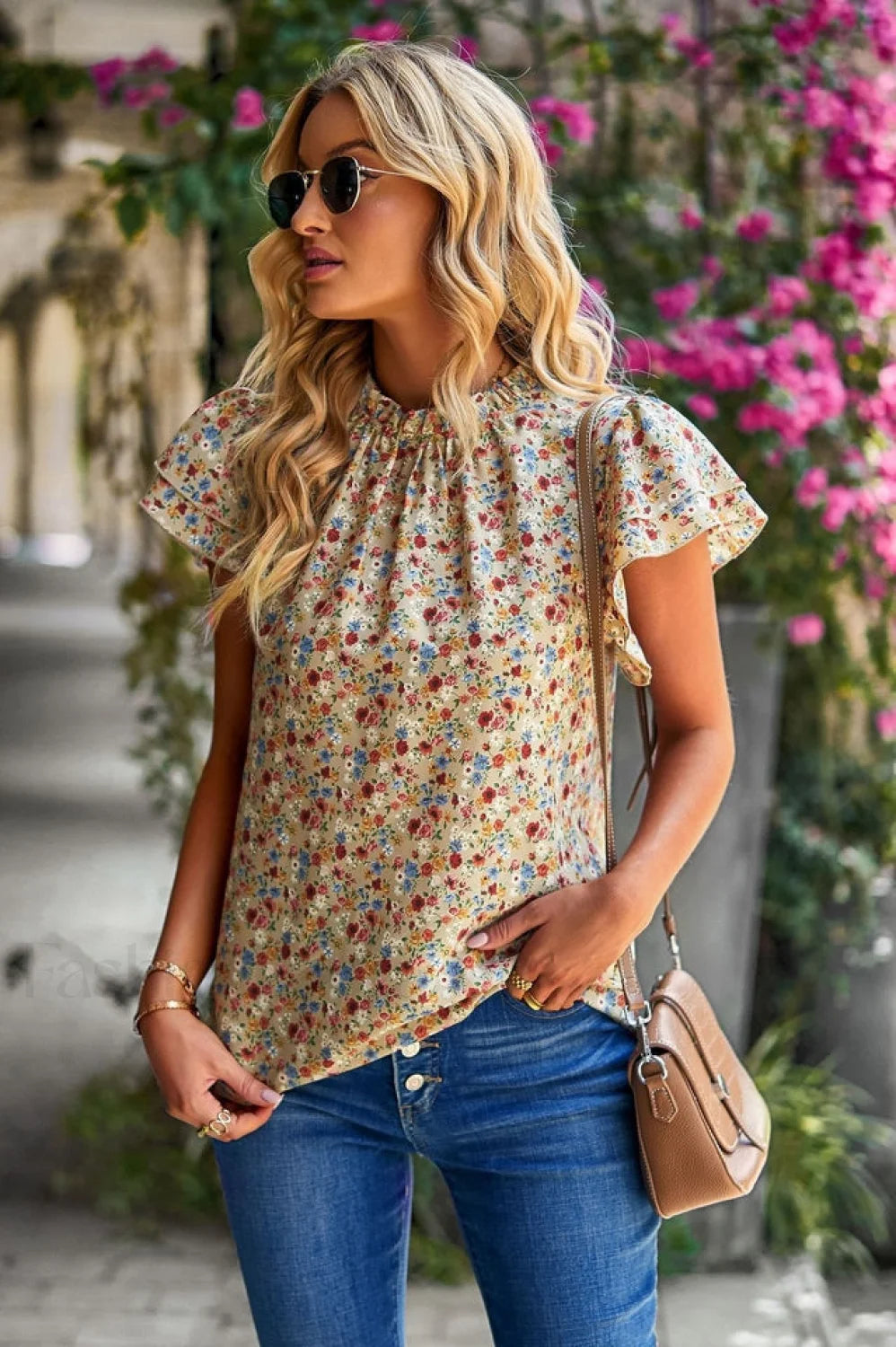 Floral Flutter Stylish Sleeve Top S / 2#