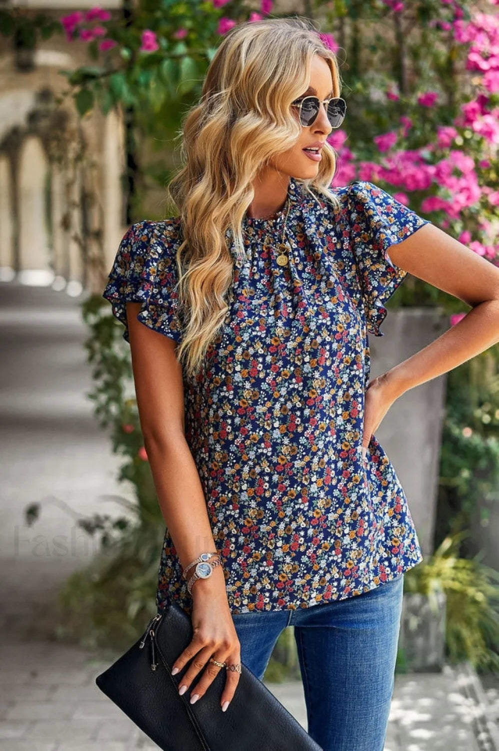Floral Flutter Stylish Sleeve Top S / 4#