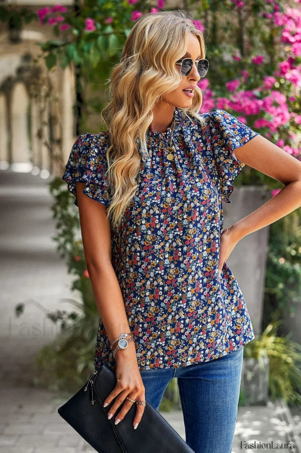 Floral Flutter Stylish Sleeve Top S / 4#