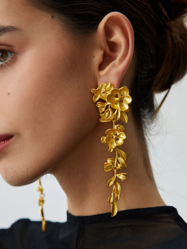 Floral Fringed Earrings Gold / One Size Earrings Main image