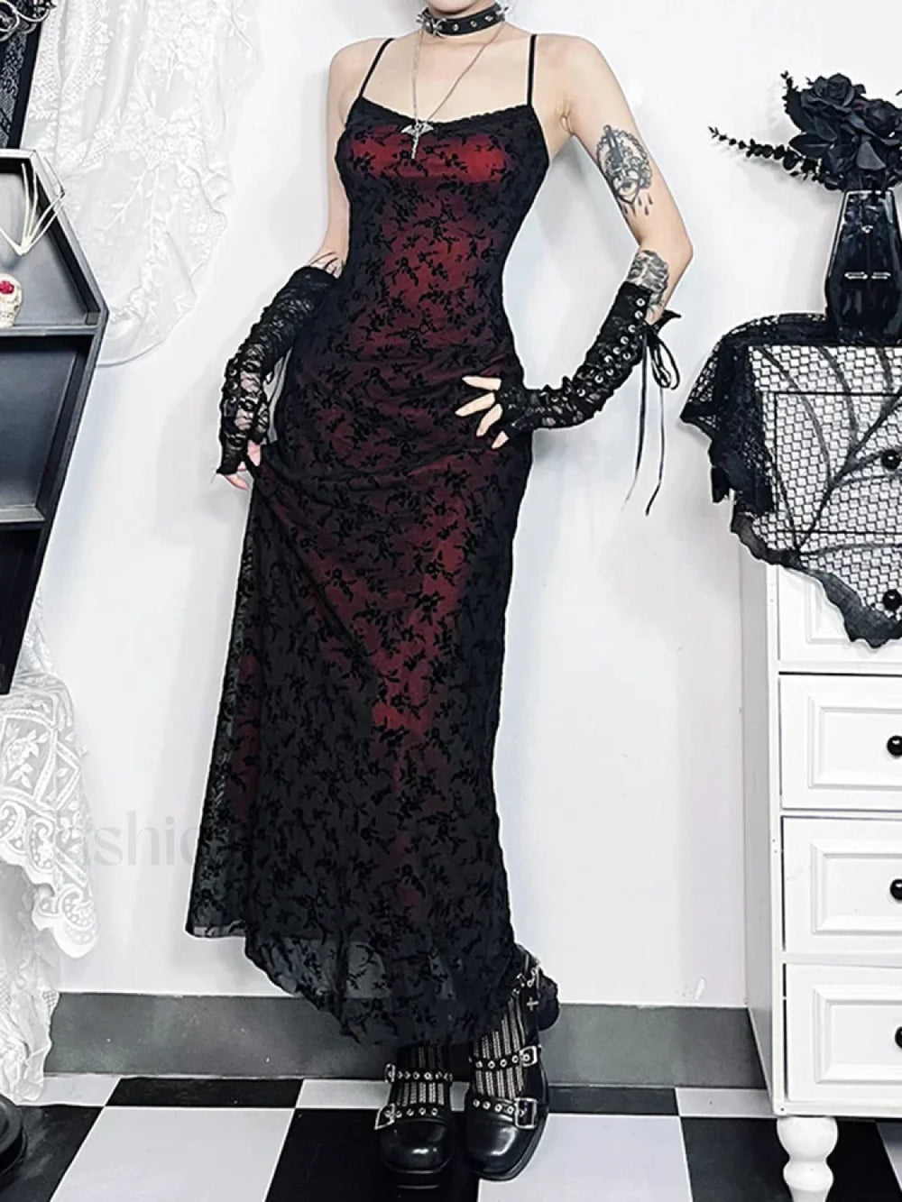 Floral Grunge Lolita Witchy Harajuku Flocking Fairy Sleeveless Vintage Camisole Dress