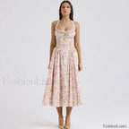 Floral Halter Backless Midi Dress pink / S