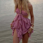Floral Halter Pleated Mini Dress