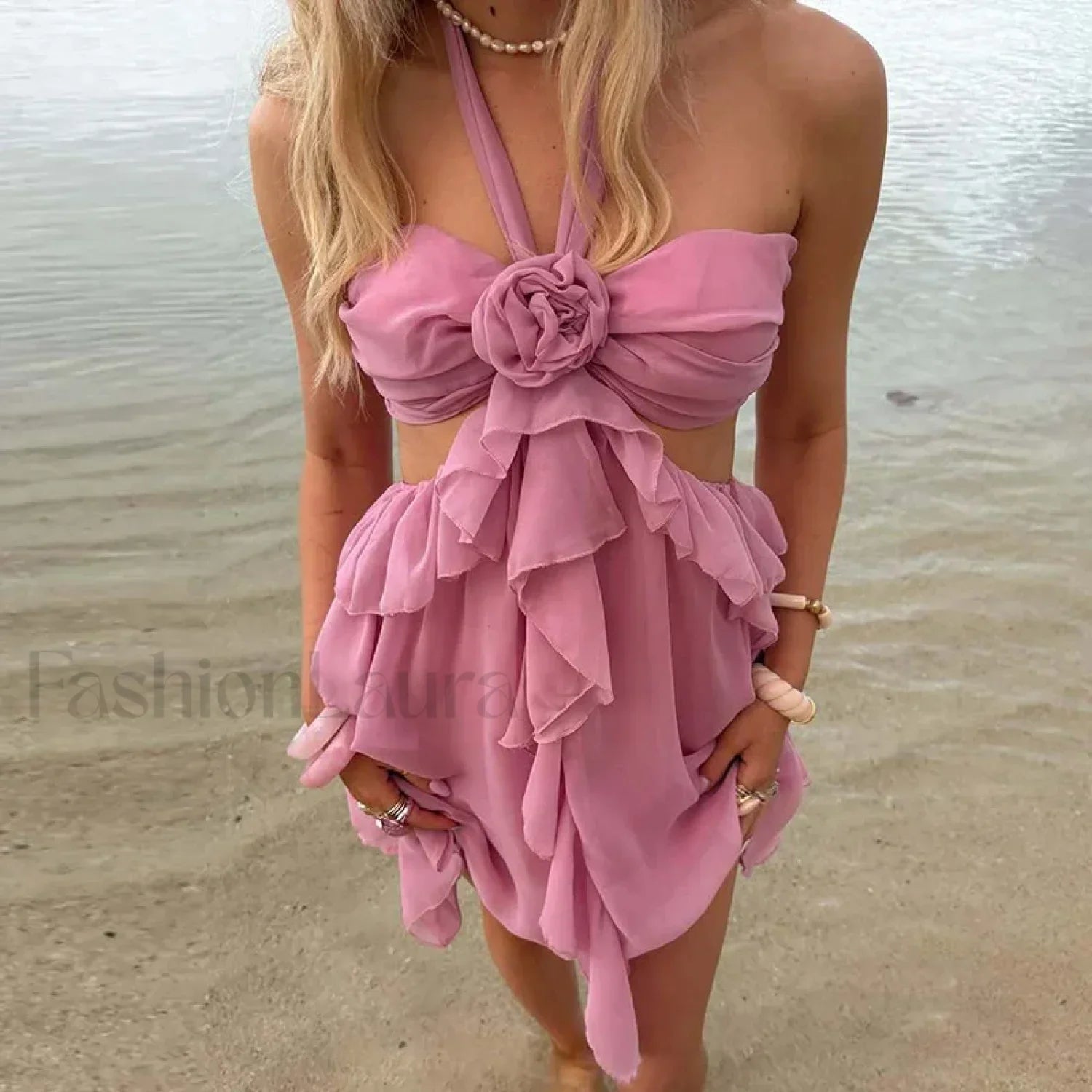 Floral Halter Pleated Mini Dress Main image