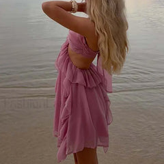 Floral Halter Pleated Mini Dress