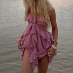 Floral Halter Pleated Mini Dress