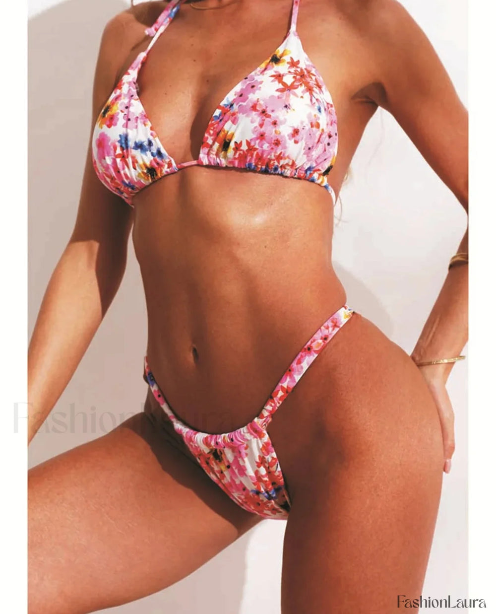 Floral High Cut Brazilian Bikini Set Rose Red / XS