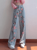 Floral High Rise Boyfriend Jeans Jeans
