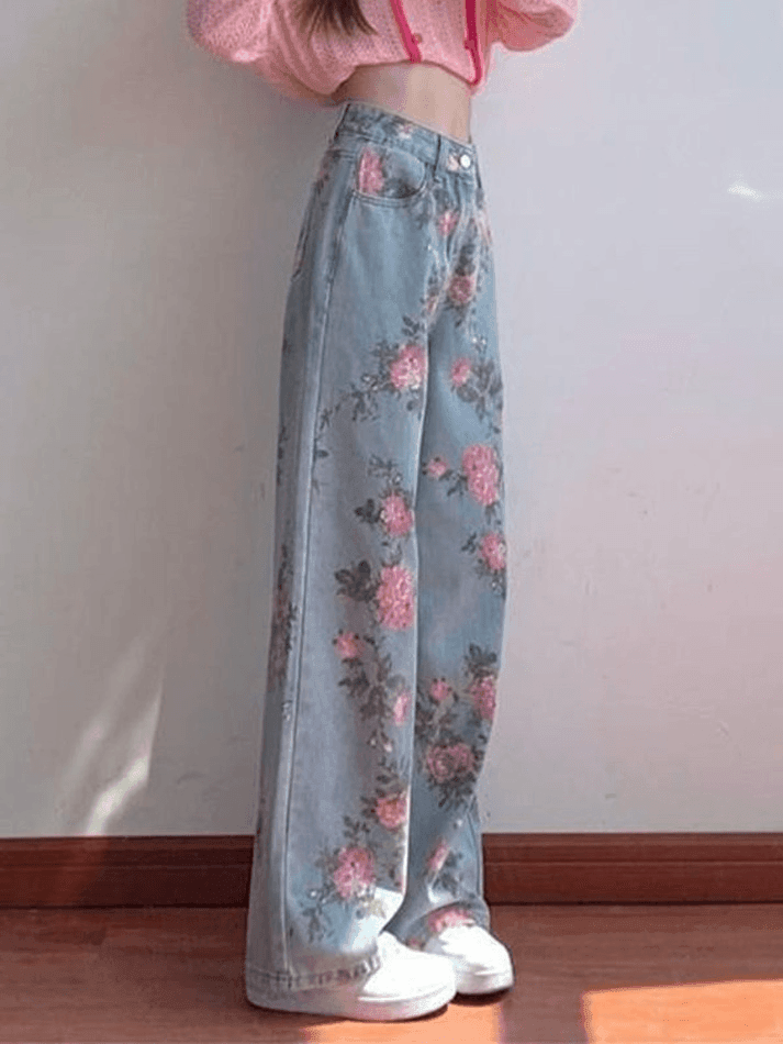 Floral High Rise Boyfriend Jeans Jeans