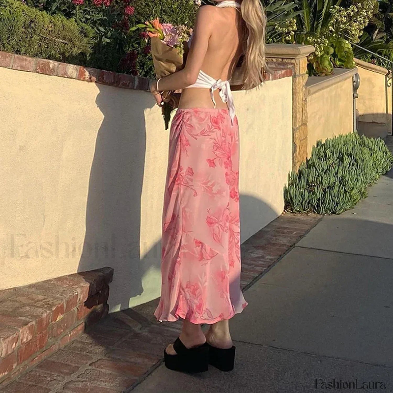 Floral Hip Slim Midi Skirt