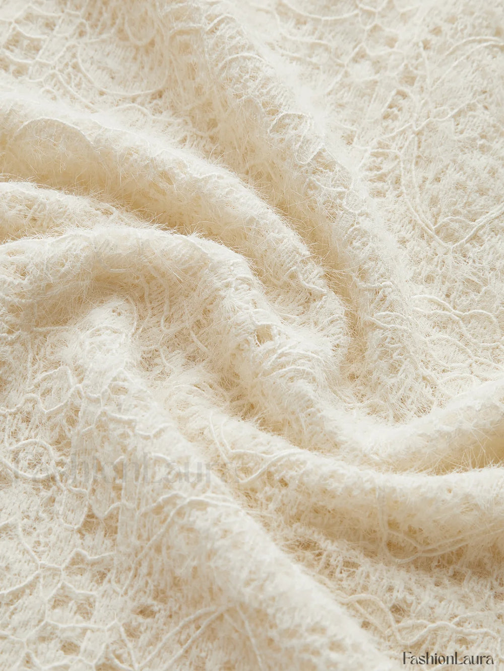 Floral Hollow Knit Crew Neck Long Sleeve Top T Shirts