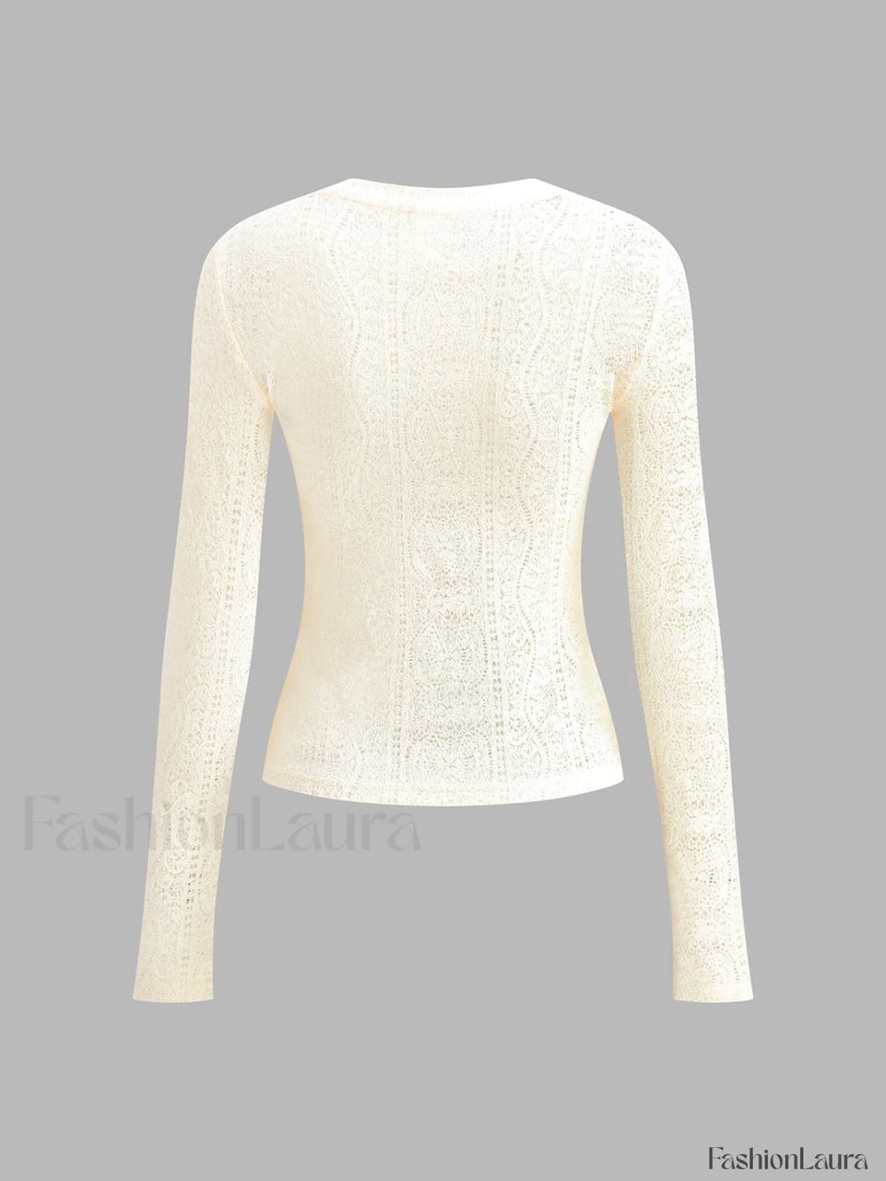 Floral Hollow Knit Crew Neck Long Sleeve Top T Shirts