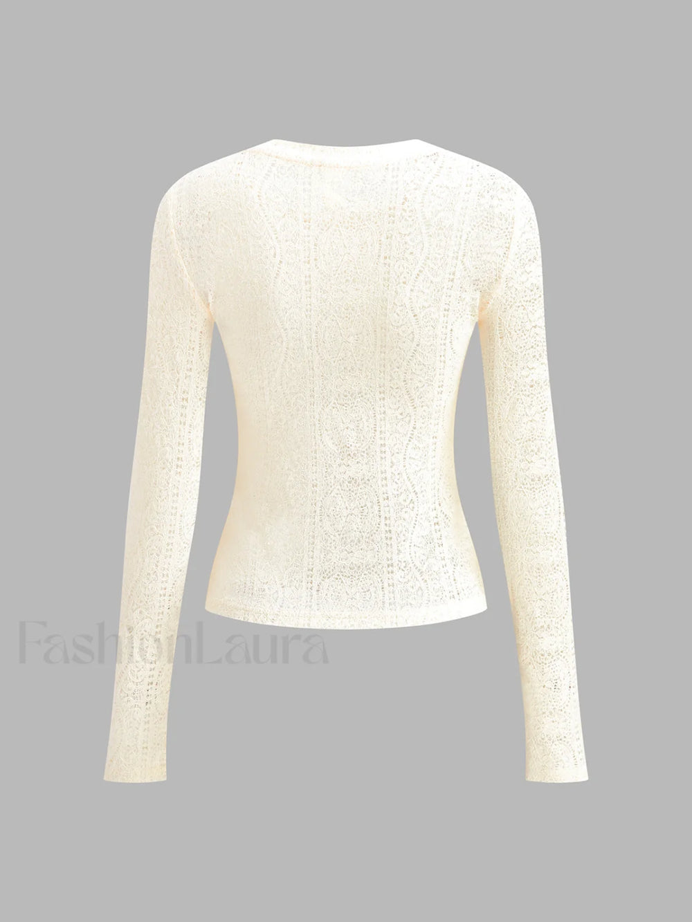 Floral Hollow Knit Crew Neck Long Sleeve Top T Shirts