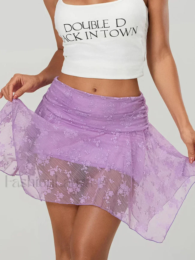 Floral Lace Asymmetric Mini Skirt Main image