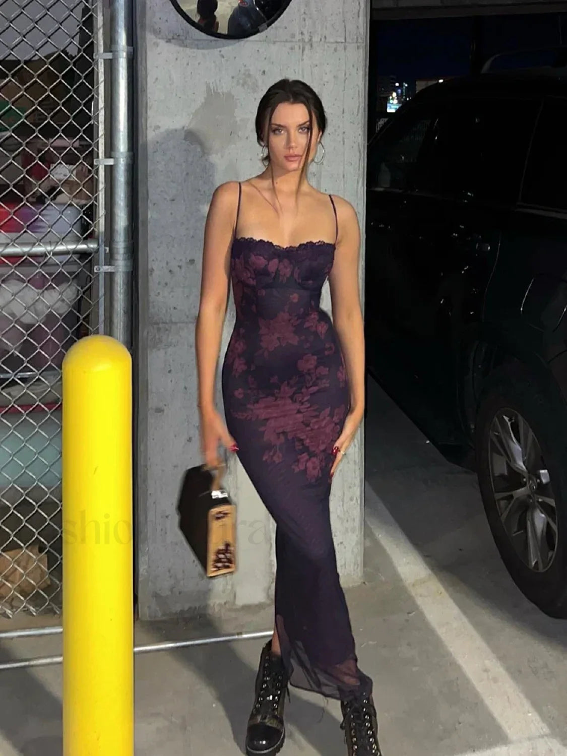 Floral Lace Backless Maxi Dress purple / S Main image