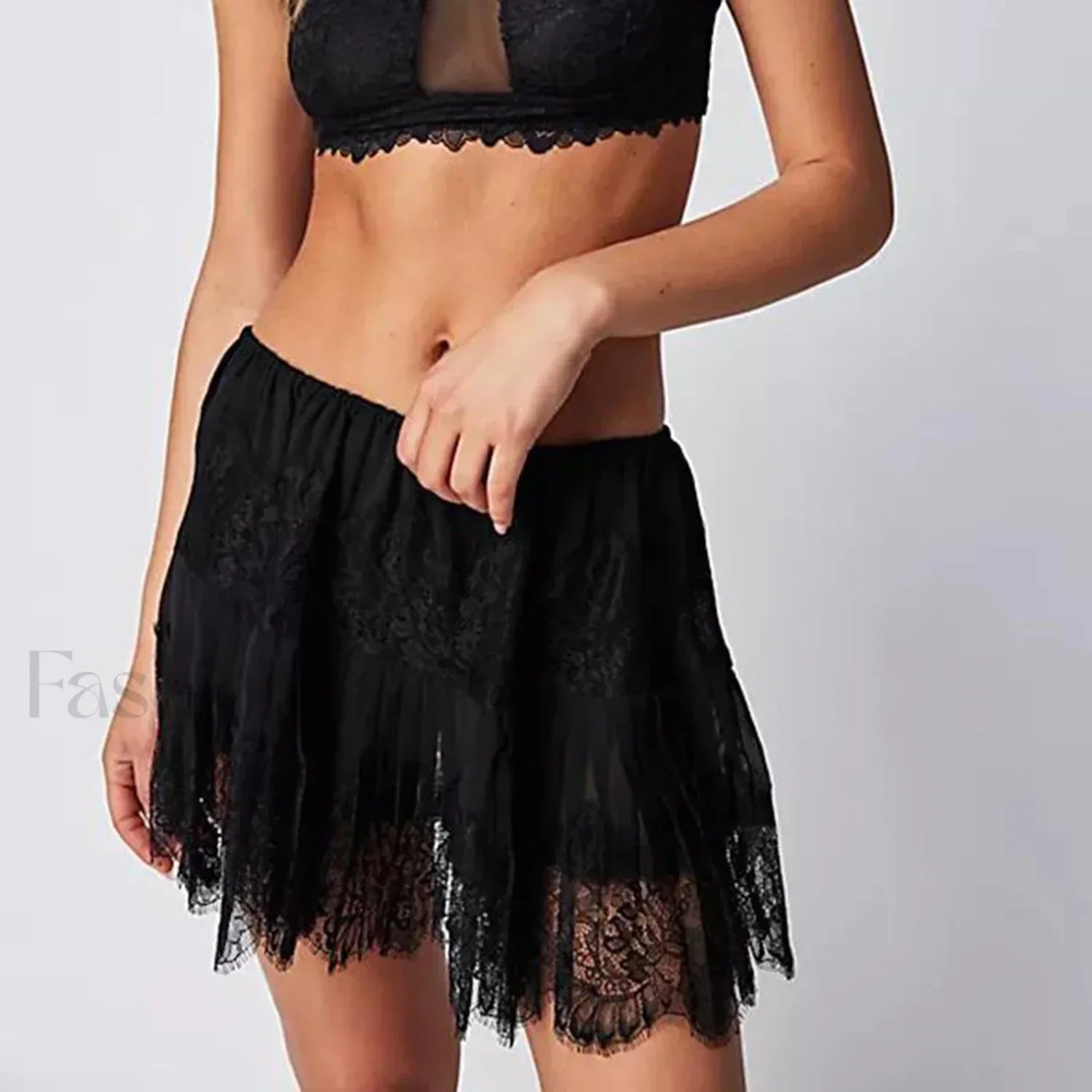 Floral Lace Patchwork Mini Skirt Black / S Main image