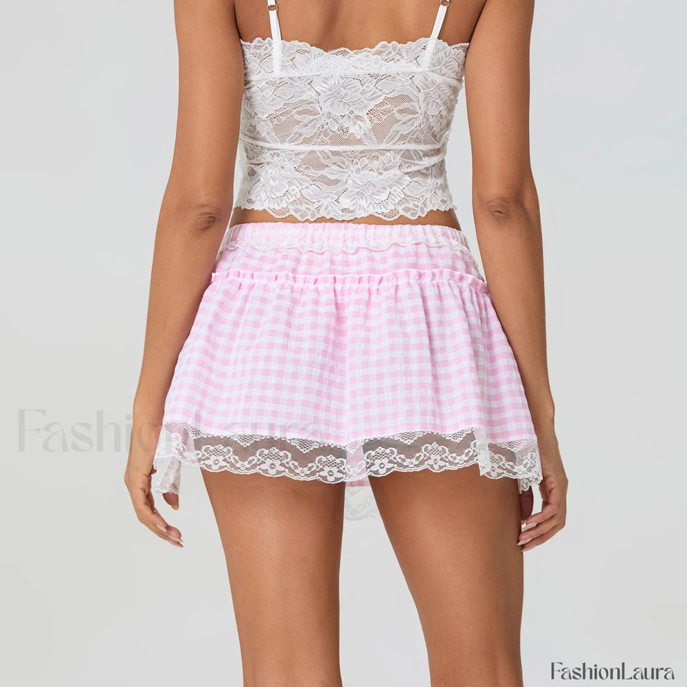 Floral Lace Patchwork Mini Skirt Pink / S