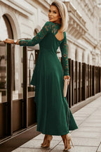 Floral Lace Satin Charming Maxi Prom Dress