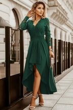 Floral Lace Satin Charming Maxi Prom Dress