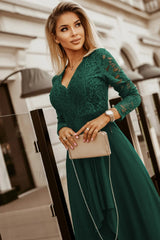 Floral Lace Satin Charming Maxi Prom Dress