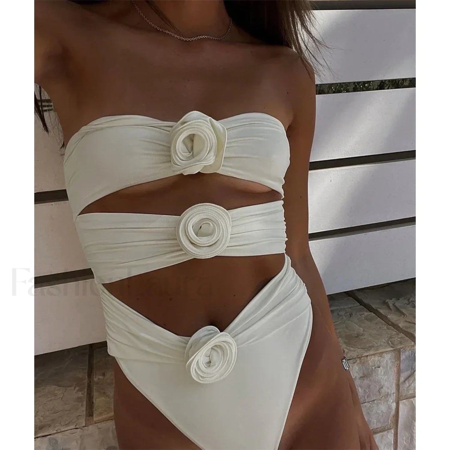 Floral Lace Up Push Up Bra One Piece white1 / S