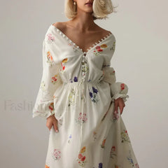 Floral Lantern Sleeve Boho Dress