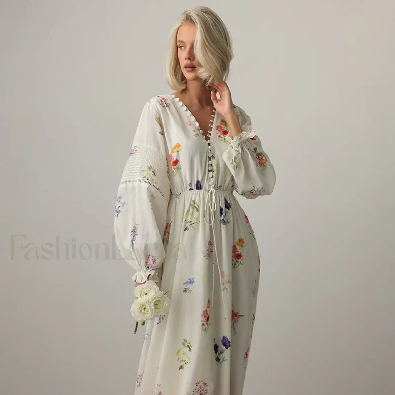 Floral Lantern-Sleeve Boho Dress Secondary image