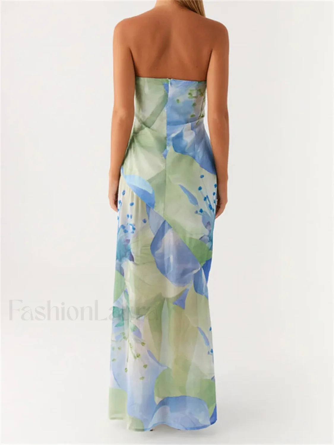 Floral Leaves Split Strapless Maxi Dress Secondary image